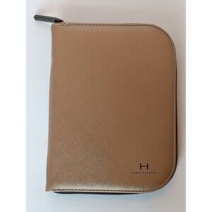 Halston Travel Jewelry Organizer Case Gold Pleather Secure Zip Around 9 x 7 x 1